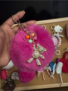 Teddy Bear & Poof Keychain Bag Charm
